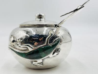 Emilia Castillo Malachite Lizard Creamer Sugar Set by Emilia Castillo for Los Castillo Mexico