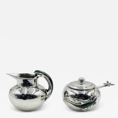 Emilia Castillo Malachite Lizard Creamer Sugar Set by Emilia Castillo for Los Castillo Mexico