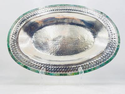 Emilia Castillo Massive Emilia Castillo Silver Plate Malachite Taxco Serving Bowl Hand Signed