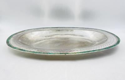 Emilia Castillo Massive Emilia Castillo Silver Plate Malachite Taxco Serving Bowl Hand Signed