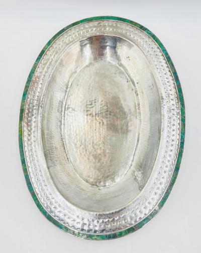 Emilia Castillo Massive Emilia Castillo Silver Plate Malachite Taxco Serving Bowl Hand Signed