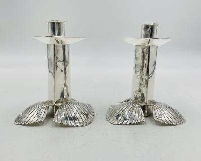 Emilia Castillo Pair of Silver Plated Candle Holders by Emilia Castillo Mexican Modernism