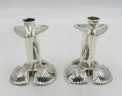 Emilia Castillo Pair of Silver Plated Candle Holders by Emilia Castillo Mexican Modernism