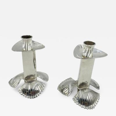 Emilia Castillo Pair of Silver Plated Candle Holders by Emilia Castillo Mexican Modernism