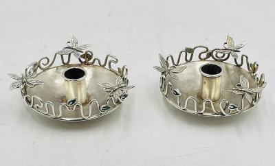 Emilia Castillo Pair of Silver Plated Candle Holders by Emilia Castillo Mexican Modernism