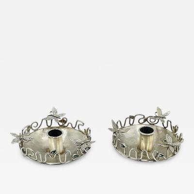 Emilia Castillo Pair of Silver Plated Candle Holders by Emilia Castillo Mexican Modernism