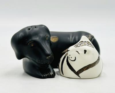 Emilia Castillo Porcelain Pure Silver Salt Pepper Shakers Cat Dog By Emilia Castillo