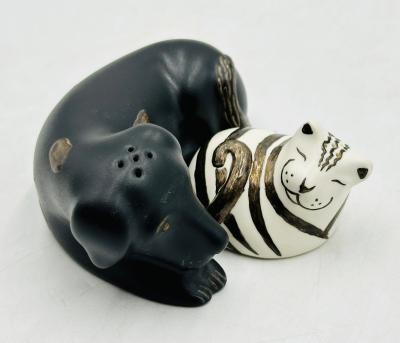 Emilia Castillo Porcelain Pure Silver Salt Pepper Shakers Cat Dog By Emilia Castillo