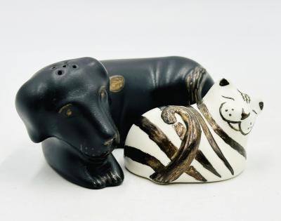 Emilia Castillo Porcelain Pure Silver Salt Pepper Shakers Cat Dog By Emilia Castillo