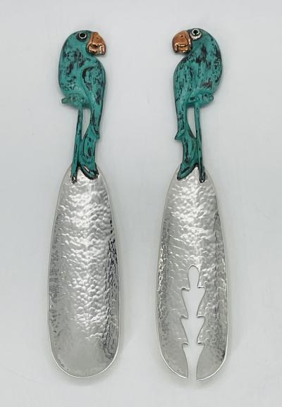 Emilia Castillo Rare Emilia Castillo Taxco Parrot Silverplate Verdigris Serving Utensils