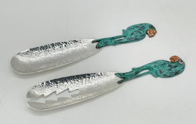 Emilia Castillo Rare Emilia Castillo Taxco Parrot Silverplate Verdigris Serving Utensils