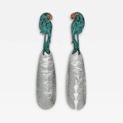 Emilia Castillo Rare Emilia Castillo Taxco Parrot Silverplate Verdigris Serving Utensils