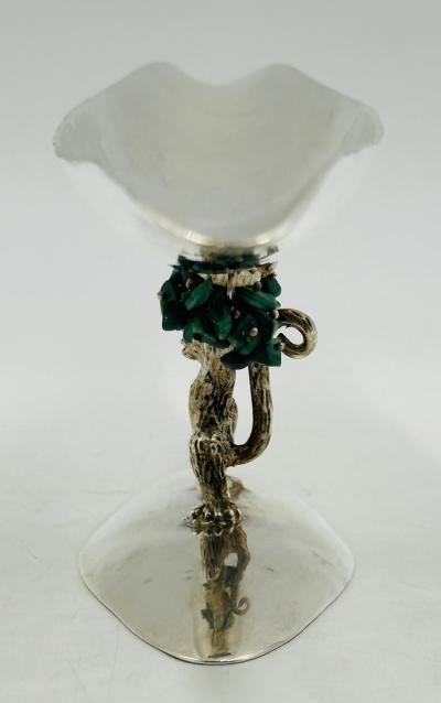 Emilia Castillo Sculptural Silver Turquoise Bowl by Emilia Castillo Mexico 1980s