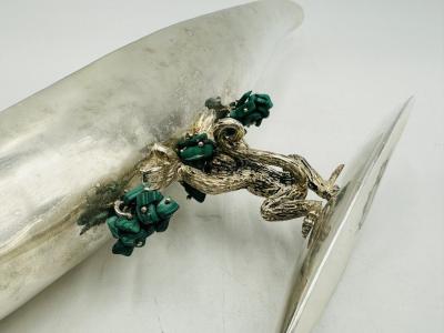 Emilia Castillo Sculptural Silver Turquoise Bowl by Emilia Castillo Mexico 1980s