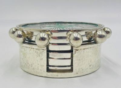 Emilia Castillo Set of 6 Porcelain Pure Silver Drink Coasters Holder by Emilia Castillo