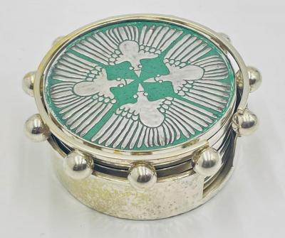 Emilia Castillo Set of 6 Porcelain Pure Silver Drink Coasters Holder by Emilia Castillo