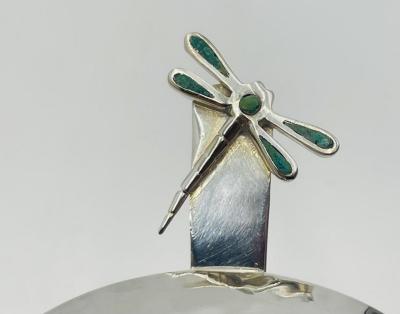 Emilia Castillo Silver Malachite Creamer Spoon Covered Sugar Pot Set by Emilia Castillo