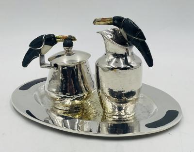 Emilia Castillo Silver Plated Toucan Tea Service by Emilia Castillo for Los Castillo Mexican