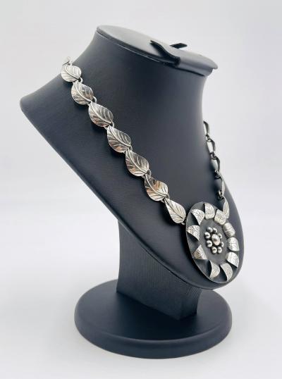 Emilia Castillo Vintage Taxco Sterling Silver Leaf Necklace Mexican Sterling Silversmiths