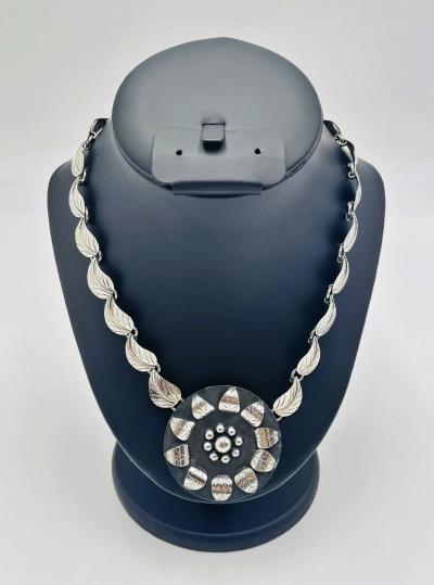 Emilia Castillo Vintage Taxco Sterling Silver Leaf Necklace Mexican Sterling Silversmiths