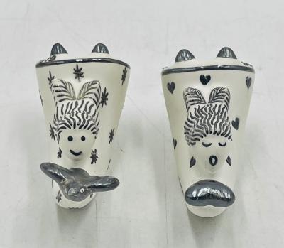 Emilia Castillo Whimsical Emilia Castillo Silver Porcelain Salt Pepper Shakers 1980s