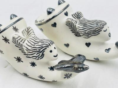 Emilia Castillo Whimsical Emilia Castillo Silver Porcelain Salt Pepper Shakers 1980s