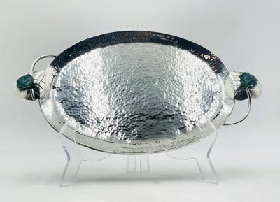 Emilia Castillo Whimsical Silver Plate Malachite Serving Tray by Emilia Castillo Mexican Art
