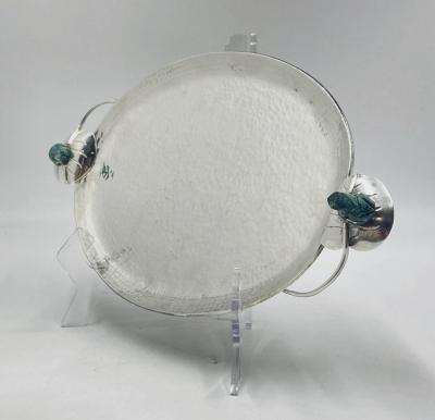 Emilia Castillo Whimsical Silver Plate Malachite Serving Tray by Emilia Castillo Mexican Art