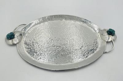Emilia Castillo Whimsical Silver Plate Malachite Serving Tray by Emilia Castillo Mexican Art