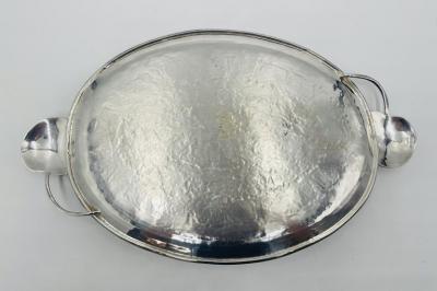 Emilia Castillo Whimsical Silver Plate Malachite Serving Tray by Emilia Castillo Mexican Art