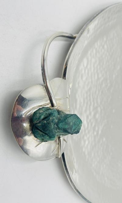 Emilia Castillo Whimsical Silver Plate Malachite Serving Tray by Emilia Castillo Mexican Art