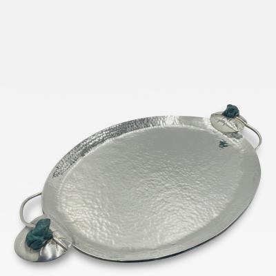 Emilia Castillo Whimsical Silver Plate Malachite Serving Tray by Emilia Castillo Mexican Art