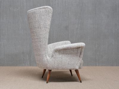 Emilio Sala e Giorgio Madini Sala Madini Emilio Sala Giorgio Madini Wing Chair in Nobilis Tweed Walnut Italy 1950s