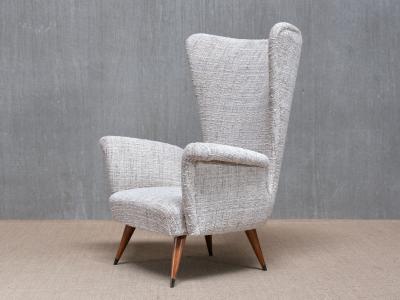 Emilio Sala e Giorgio Madini Sala Madini Emilio Sala Giorgio Madini Wing Chair in Nobilis Tweed Walnut Italy 1950s