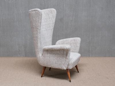 Emilio Sala e Giorgio Madini Sala Madini Emilio Sala Giorgio Madini Wing Chair in Nobilis Tweed Walnut Italy 1950s