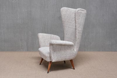 Emilio Sala e Giorgio Madini Sala Madini Emilio Sala Giorgio Madini Wing Chair in Nobilis Tweed Walnut Italy 1950s