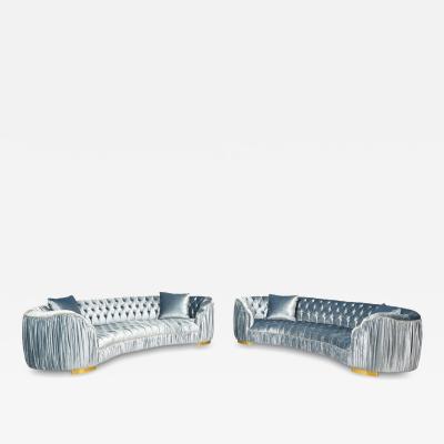 Emma Curved Sofas by Haute House for Neiman Marcus Baby Blue Velvet