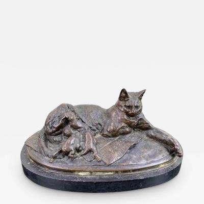Emmanuel Fremiet Emmanuel Fremiet Bronze Animal Sculpture of Cat Nursing Kittens