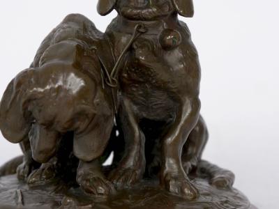 Emmanuel Fremiet French Antique Bronze Sculpture of Basset Hounds by E Fremiet Barbedienne