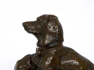 Emmanuel Fremiet French Antique Bronze Sculpture of Basset Hounds by E Fremiet Barbedienne