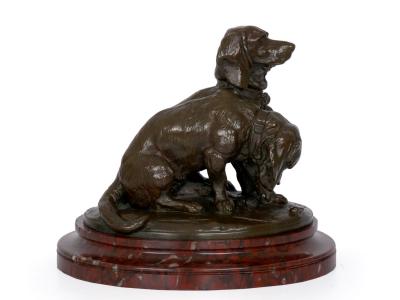 Emmanuel Fremiet French Antique Bronze Sculpture of Basset Hounds by E Fremiet Barbedienne