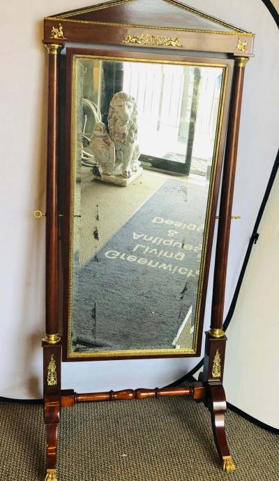 Empire Cheval Floor Full Length Mirror with Bronze Mounts 19th 20th Century