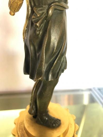 Empire Dor Bronze Candelabra Lamp Having a Patinated Woman Mounted as a Lamp