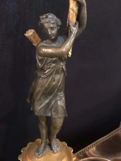 Empire Dor Bronze Candelabra Lamp Having a Patinated Woman Mounted as a Lamp