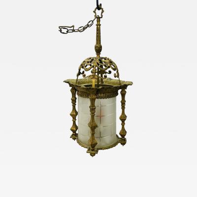 Empire Dore Lantern Chandelier Frosted Etched Glass 19th Century Solid Bronze