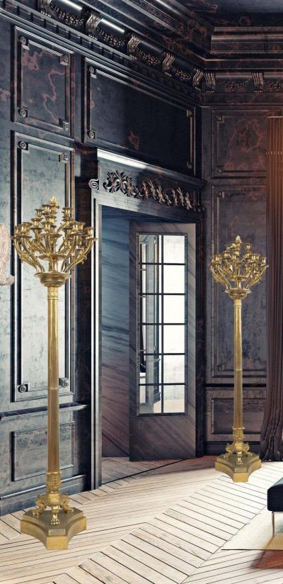 Empire Gilt Bronze Candleholders or Floor Lamps 1800