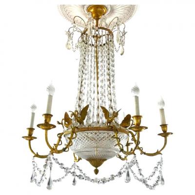 Empire Gilt Bronze and Crystal Chandelier Six Arms 1815