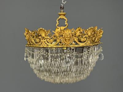 Empire Impressive Pendant Light Dore Bronze Crystal France 19th c 