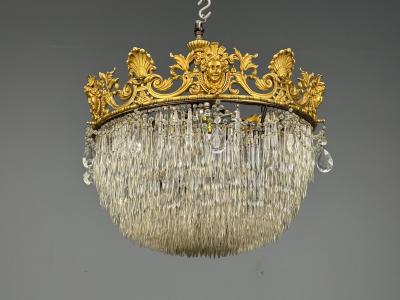 Empire Impressive Pendant Light Dore Bronze Crystal France 19th c 