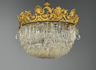 Empire Impressive Pendant Light Dore Bronze Crystal France 19th c 
